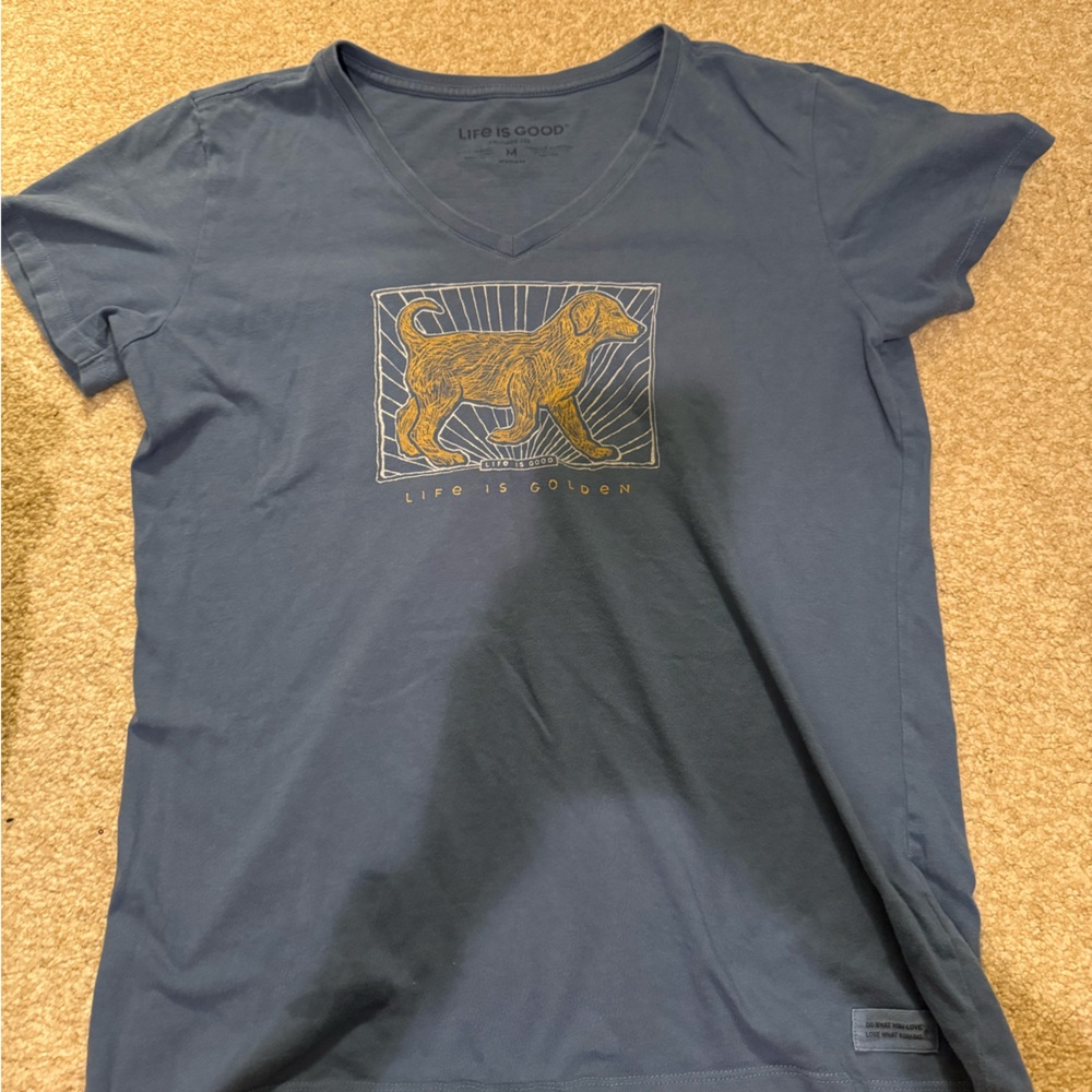 Life Is Good Blue and Gold Short Sleeve Tee